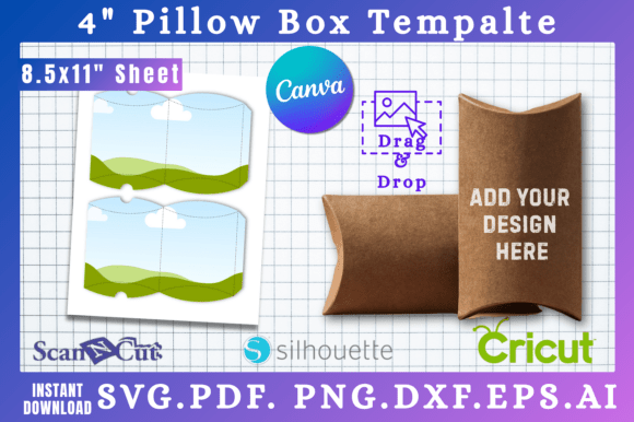 4 Pillow Box Cut Template SVG Canva Graphics