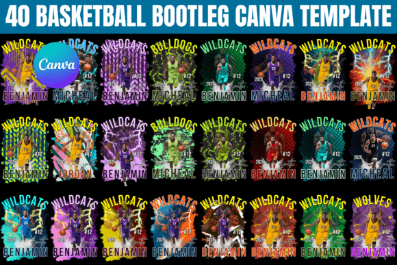 40 Basketball Bootleg Canva Template Graphics