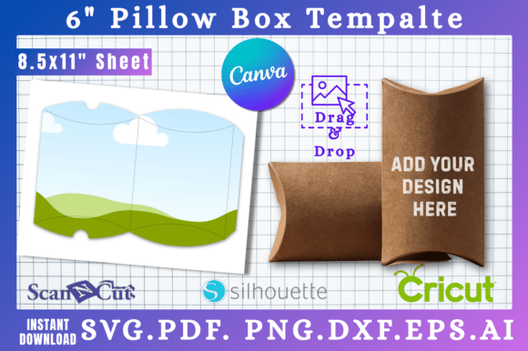 6 Pillow Box Cut Template SVG Canva Graphics