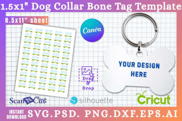Bone Dog Tag Collar Canva SVG Template