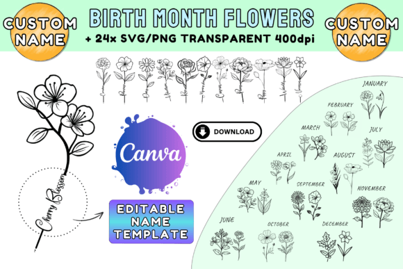 Custom Birth Month Flower Canva Template: Graphics for Meaningful Content