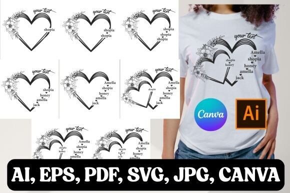 Custom Heart Name SVG Bundle with Canva Graphics