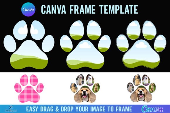 Dog Paw Canva Frame Template Cat Print Graphics