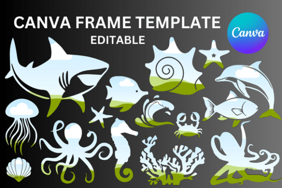 Ocean Animals Canva Frame Templates: Graphics for Branding & Packaging