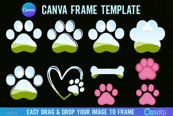 Paw Print Canva Frame Template Dog Bone Graphics