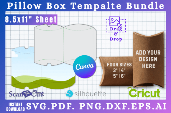 Pillow Box Template Bundle SVG Canva Graphics